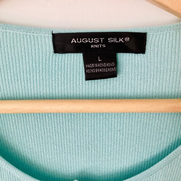 August Silk Rayon Blend Micro Rib Cardigan Women’s L Light Blue Feminine Preppy - Picture 6 of 13